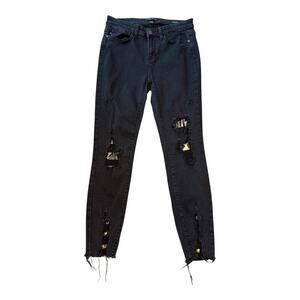 Judy Blue Women's Size 7 (28) Black Distressed Leopard Patch‎ Skinny Jeans